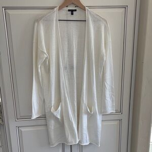 Eileen Fisher Organic Linen Long Open Cardigan Sweater Coastal White Medium NEW